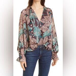 RAMY BROOK Sofie Long Sleeve Stretch Silk Blouse - Raisin/ Oasis Combo